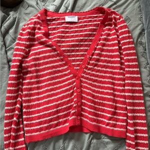 Old Navy Red and White Striped Cardigan